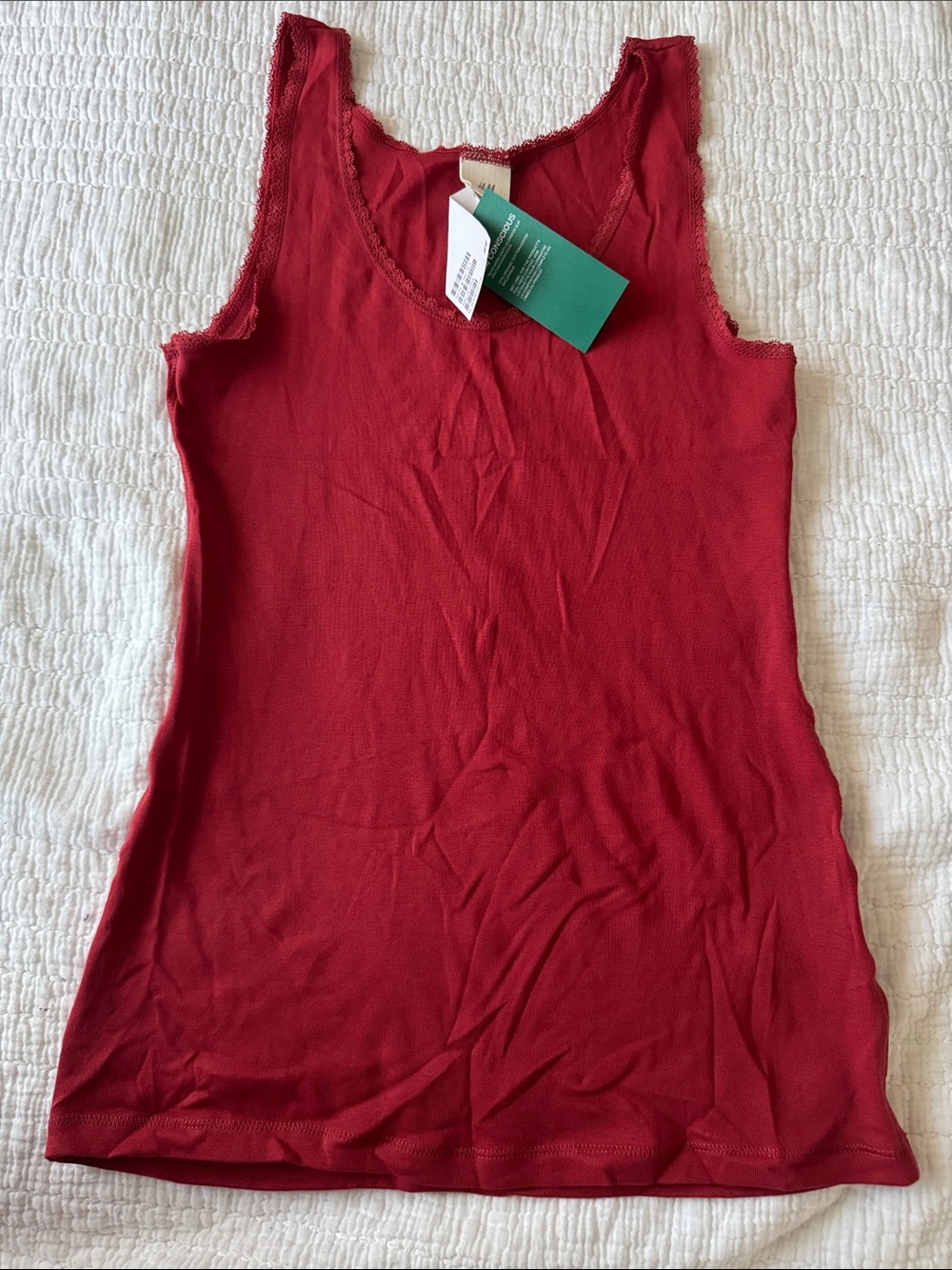 H&M Women's Red Lace-Trim Tank Top, size M